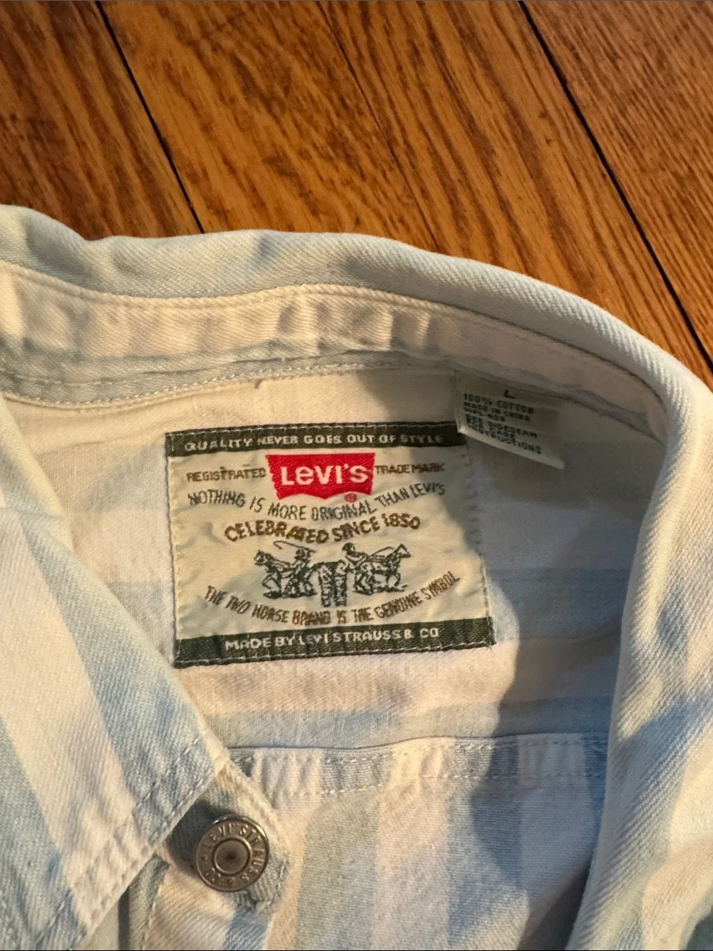 Vintage 90s Levi's Vertical Striped Button-Down in Light Blue & Cream